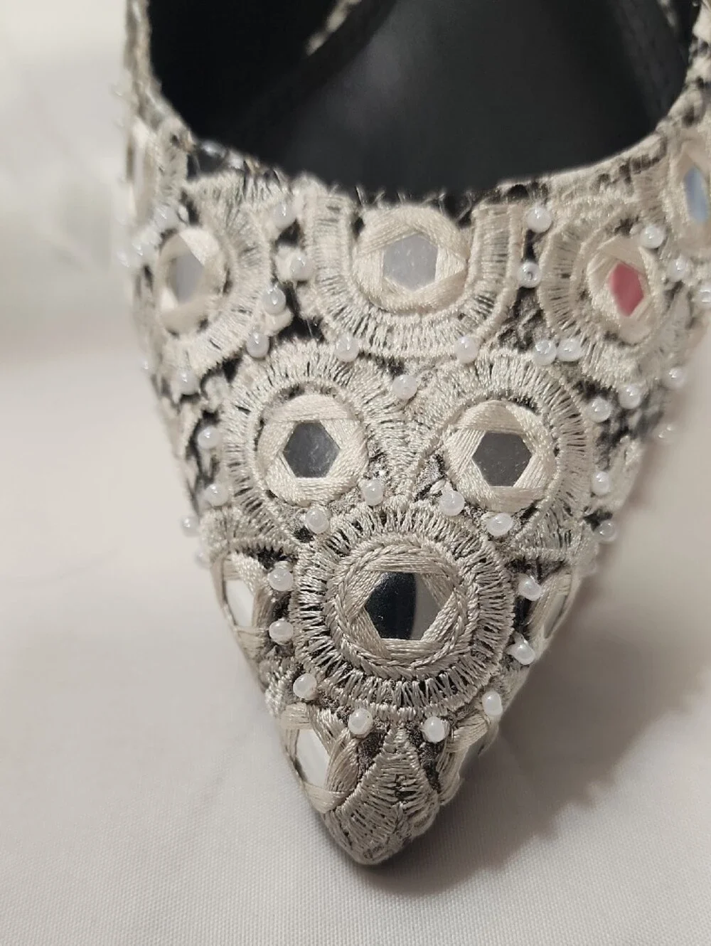 Tory Burch Silver Embellished Pointed Toe Flats